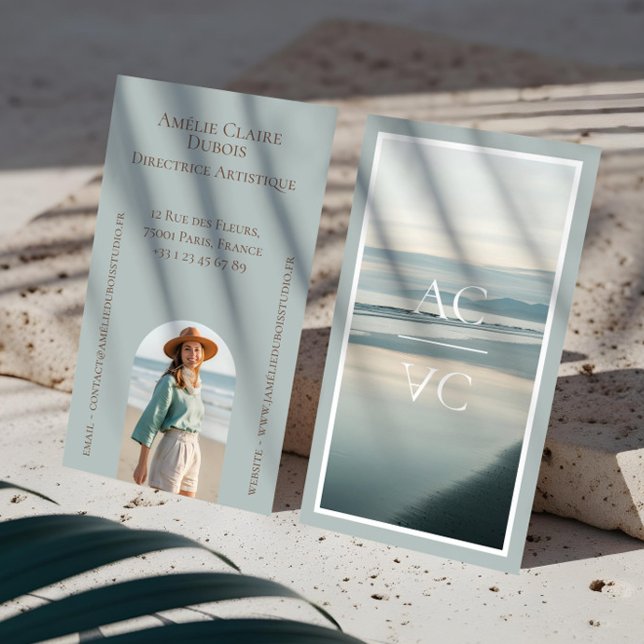 Carte De Visite Ocean Shoreline Luxury Monogram Feminine Photo (Ocean Shoreline Luxury Monogram Feminine Photo Business Card)