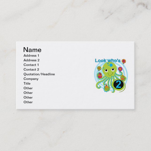 Carte De Visite Octopus 2e anniversaire T-shirts et cadeaux (Devant)