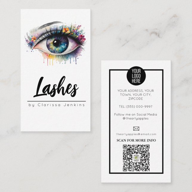 Carte De Visite oeil floral Lashes Eyelash Extensions maquillage (Devant / Derrière)