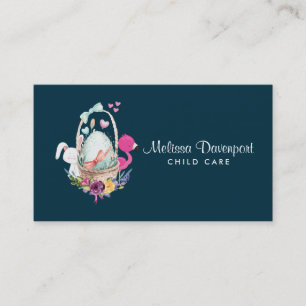 Carte De Visite Oeuf mou, Flamant rose rose et aquarelle de lapin