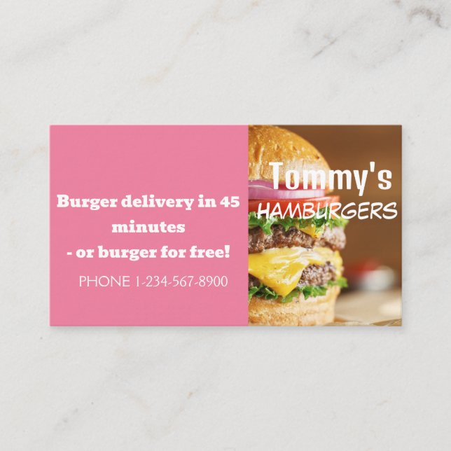Carte De Visite Offre de remise de livraison de hamburger (Devant)