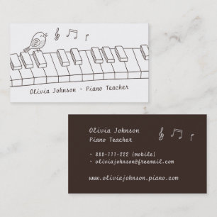 Carte De Visite Oiseau chantant sur un piano Doodle Musique Profes