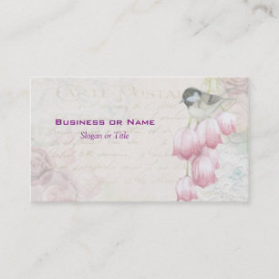 Carte De Visite Oiseau et fleurs avec écriture manuscrite Shabby V