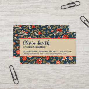 Carte De Visite Oiseau et fleurs Perse Motif bleu rouge