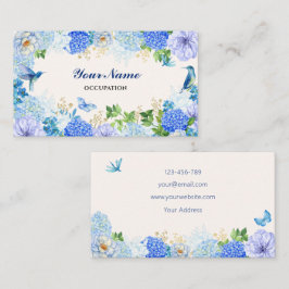 Carte De Visite Oiseau floral bleu simple élégant