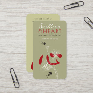 Carte De Visite Oiseaux à avaler Cœur Chinois Kanji Floral Orienta
