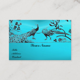 Carte De Visite OISEAUX DE MARIAGE / PAONS Noir Bleu Turquoise