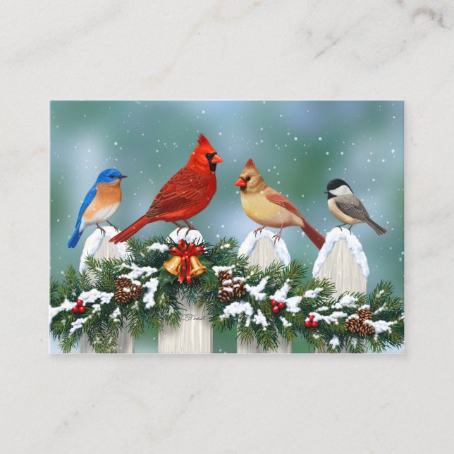 Carte De Visite Oiseaux de vacances et Garland de Noël (Devant)