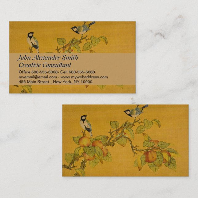 Carte De Visite Oiseaux Et Fruits Chinois Orientaux (Devant / Derrière)