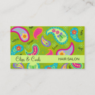 Carte De Visite Olive & Lime Green Moderne Motif Paisley