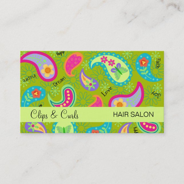 Carte De Visite Olive & Lime Green Moderne Motif Paisley (Devant)