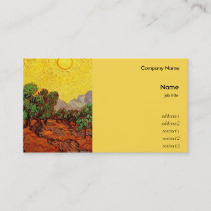 Carte De Visite Olive Trees avec ciel jaune et soleil, van Gogh
