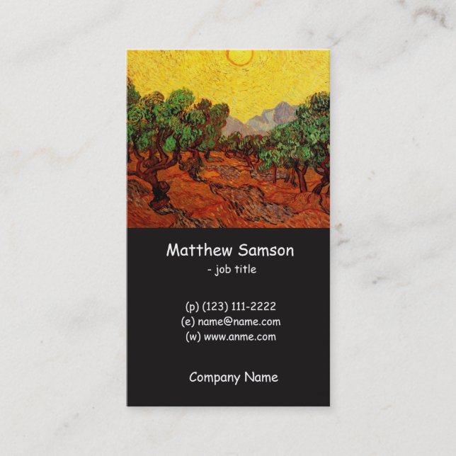 Carte De Visite Oliviers avec ciel et soleil jaunes, van Gogh (Devant)