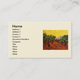 Carte De Visite Oliviers de Van Gogh avec ciel et soleil jaune