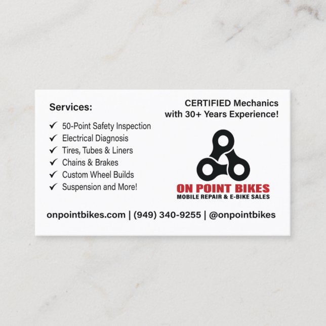 Carte De Visite On Point Bikes Custom Design (Devant)