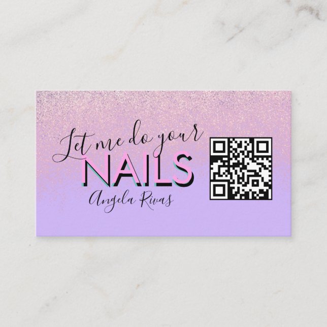 Carte De Visite Ongles de code QR Salon Devis Rose Violet  (Devant)