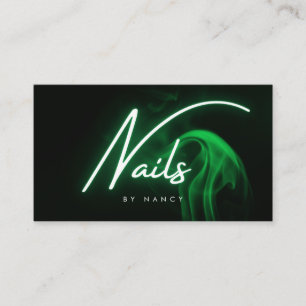 Carte De Visite Ongles Vert Néon Élégant Typographie Script
