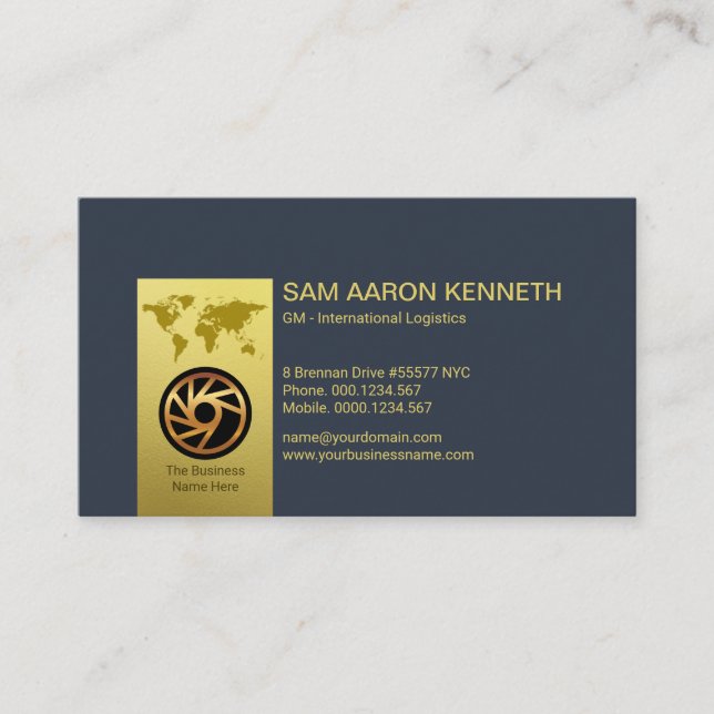 Carte De Visite Onglet Gold de Faux Logistique d'entreprise Bleue  (Devant)