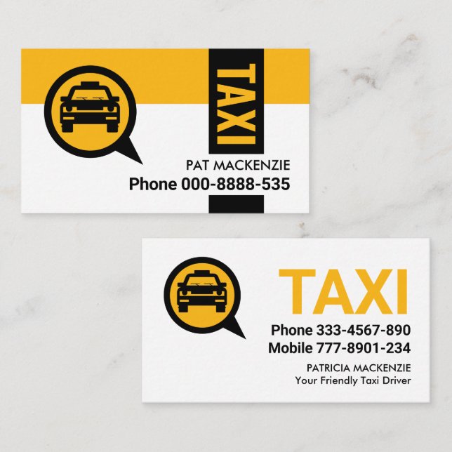 Carte De Visite Onglet noir sur la couche de Taxi jaune (Devant / Derrière)