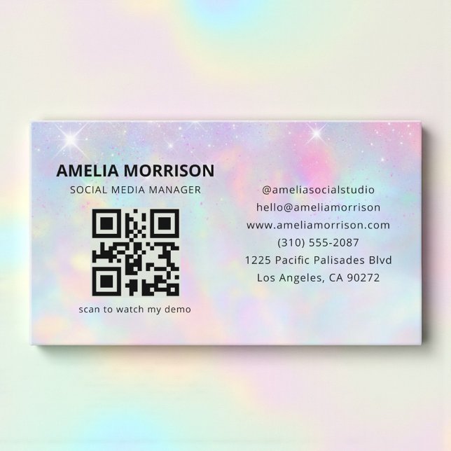 Carte De Visite Opal Glitter QR Code Minimalist Professional (Créateur téléchargé)