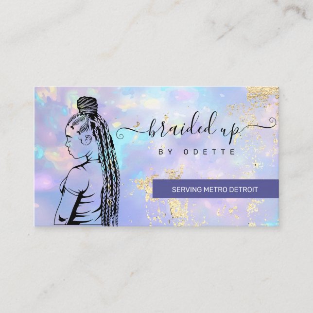 Carte De Visite Opal Holographic Hair Braider Stylist Hair Salon (Devant)
