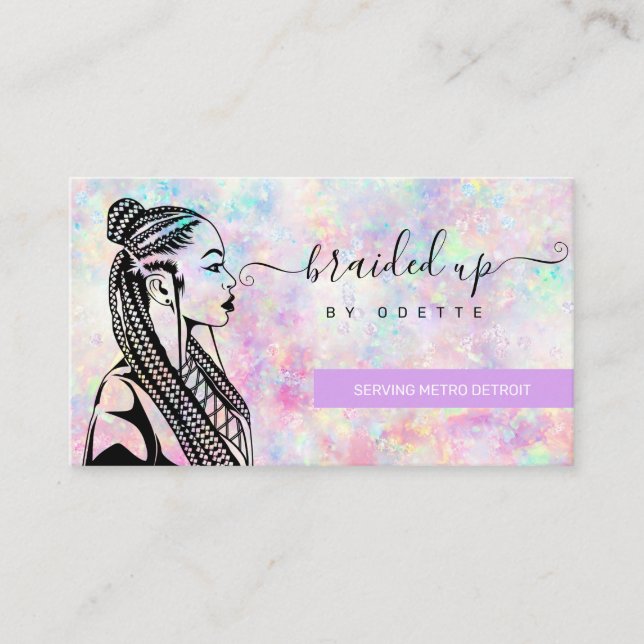 Carte De Visite Opal Holographique Cheveux Braider Braid Salon (Devant)