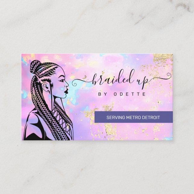 Carte De Visite Opal Holographique cheveux Braider Braid Stylist B (Devant)