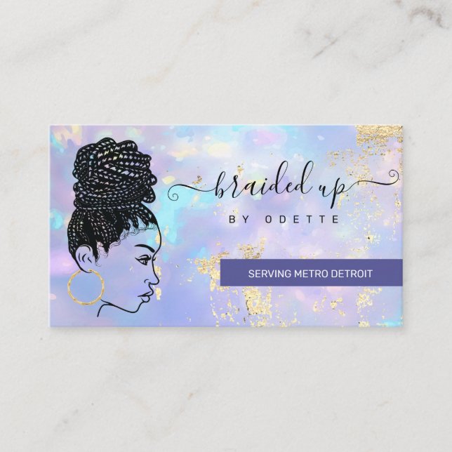Carte De Visite Opal Holographique Cheveux Braider Stylist Salon d (Devant)