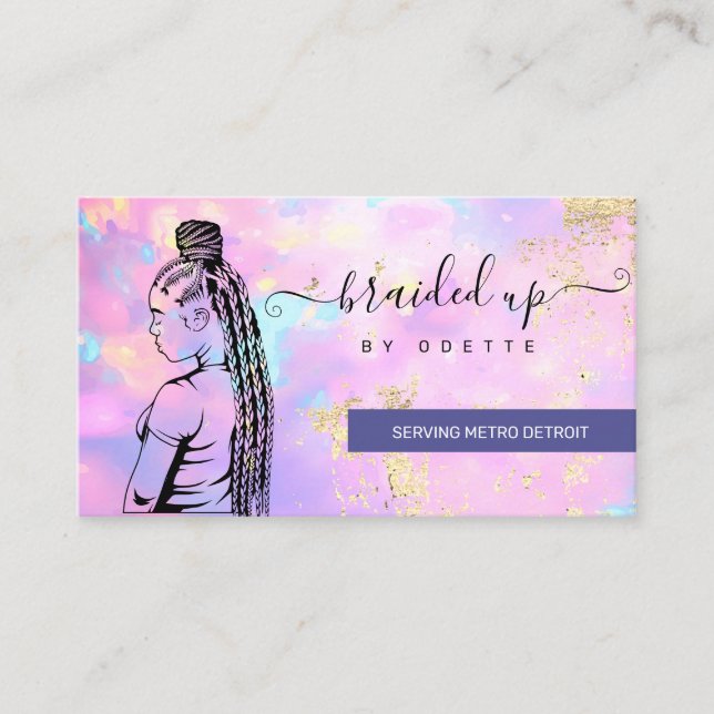 Carte De Visite Opal Holographique Cheveux Braider Stylist Salon d (Devant)