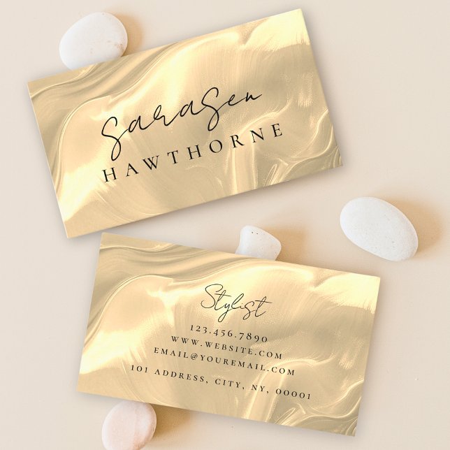 Carte De Visite Opal Stone Gold Elegant Luxe Nom du script (Créateur téléchargé)