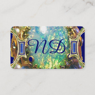 CARTE DE VISITE OPAL VERT BLEU, MONOGRAMME D'OEUVRE D'OR ART NOUVE