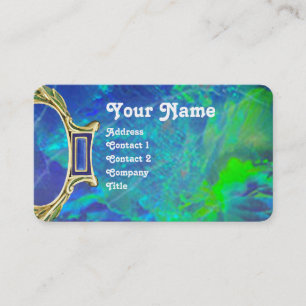 CARTE DE VISITE OPAL VERT BLEU, MONOGRAMME D'OEUVRE D'OR ART NOUVE