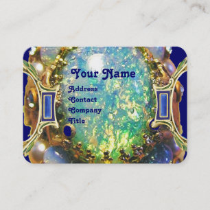 CARTE DE VISITE OPAL VERT BLEU, MONOGRAMME D'OEUVRE D'OR ART NOUVE