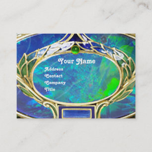CARTE DE VISITE OPAL VERT BLEU, MONOGRAMME D'OEUVRE D'OR ART NOUVE