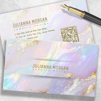 Carte De Visite Opale chic Abstrait avec code QR ID1147