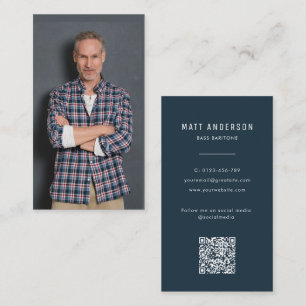 Carte De Visite Opera Singer Photo moderne QR Code Marine Bleu