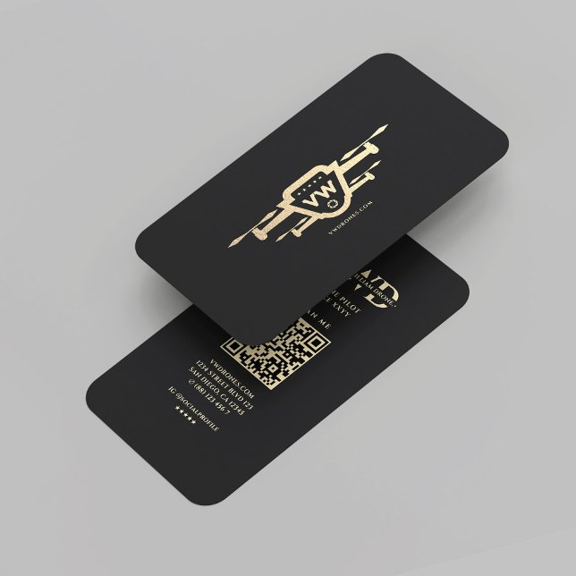 Carte De Visite Opérateur de drone moderne Monogramme d'or noir (Modern Drone Pilot Black Gold Monogram Professional Drone Flying Service Business Card
)