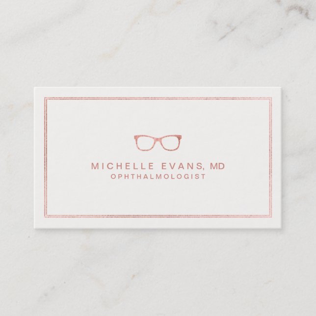 Carte De Visite Ophtalmologiste Rose Gold et Ivory Lunettes de vue (Devant)