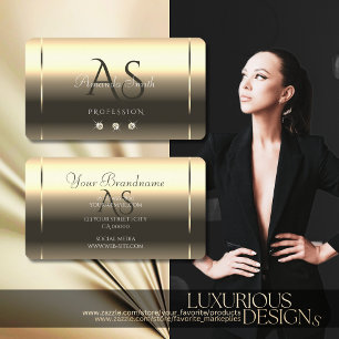 Carte De Visite Optique or brillant Diamants étincelants Initiales