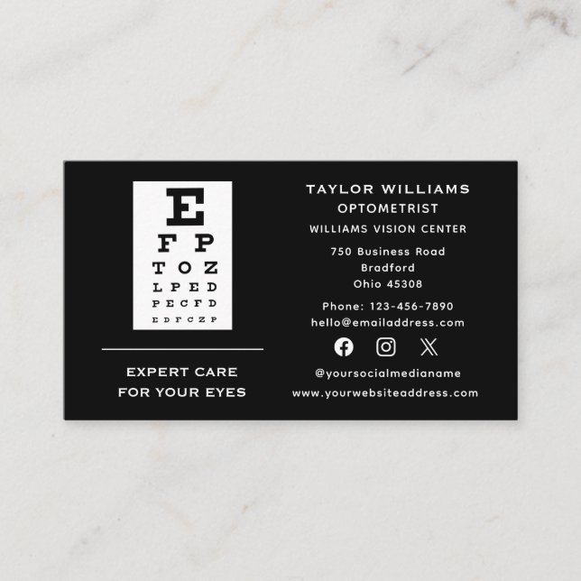 Carte De Visite Optométriste Opticien Des Médias Sociaux (Devant)