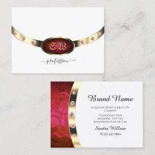 Carte De Visite Or blanc avec Monogramme en marbre rose rouge