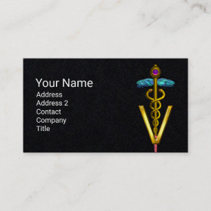 Carte De Visite OR CADUCEUS VÉTÉRINAIRE SYMBOLE Papier noir