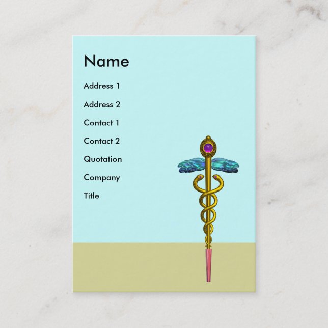 Carte De Visite OR CADUCUS, MÉDECIN, SERVICE MÉDICALE, Bleu pourpr (Devant)