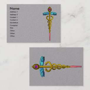 Carte De Visite OR CADUCUS MÉDICALE SYMBOLE Gris Papier