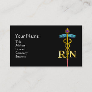 Carte De Visite OR CADUCUS SYMBOLE INFIRMIER ENREGISTRÉ, Noir