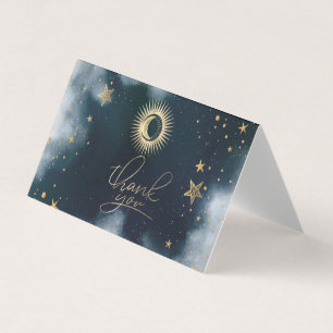 Carte De Visite Or Céleste Soleil Et Lune Étoiles Ciel Nocturne