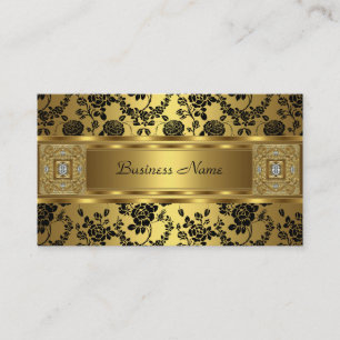 Carte De Visite Or Damask Black Floral Jewel Élégant Classé