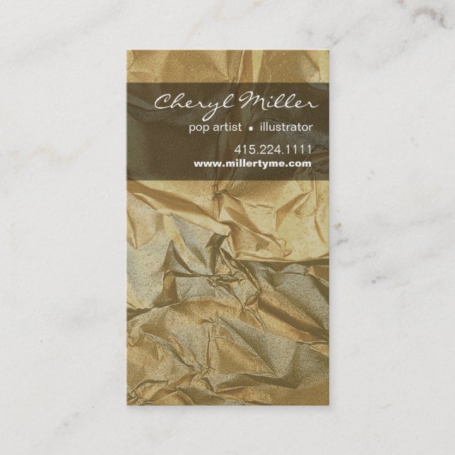 Carte De Visite Or de papier métallique chiffonné du concepteur | (Devant)