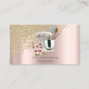 Carte De Visite Or Diamants Floral Balai Femme de Ménage Rose Gold