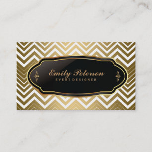 Carte De Visite Or Et Blanc Zigzag Chevron